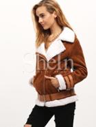 Shein Camel Faux Shearling Lining Suede Buckle Jacket