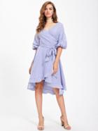 Shein Lantern Sleeve Frill Trim Surplice Wrap Dress