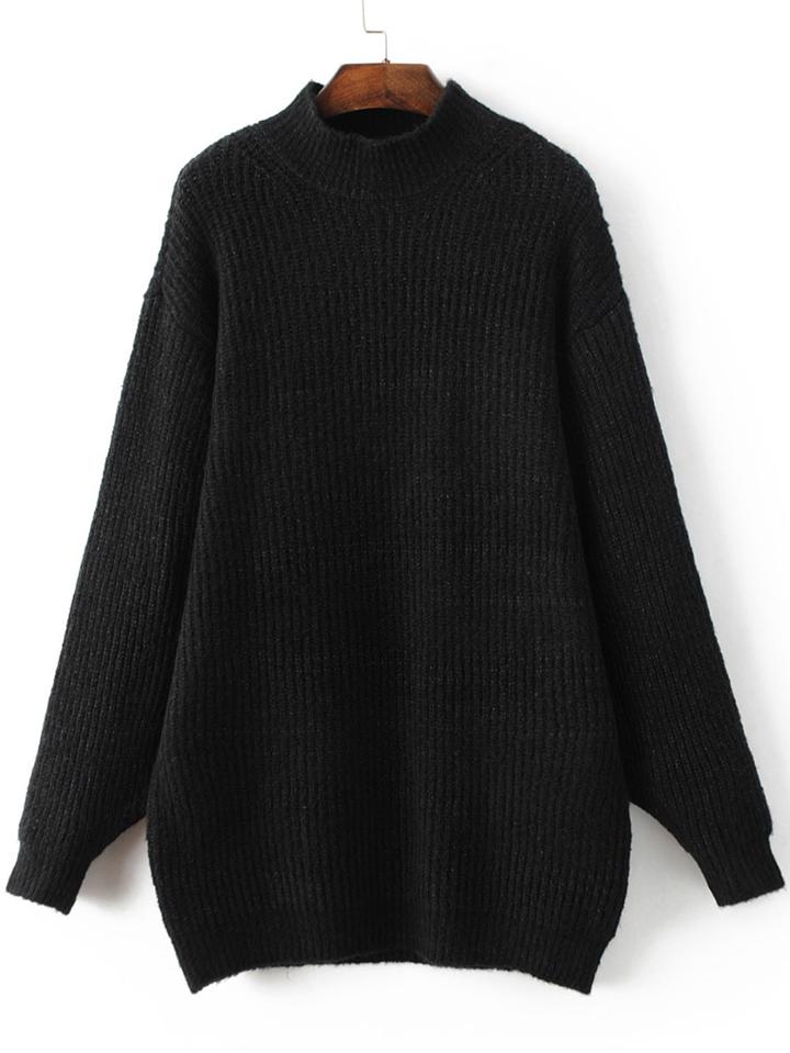 Shein Black Mock Neck Drop Shoulder Sweater Dress