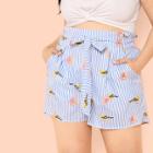 Shein Plus Mixed Print Self Belted Shorts