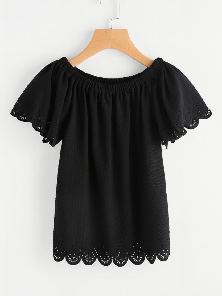 Shein Laser Cut Scallop Trim Blouse