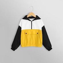 Shein Girls Color-block Hooded Jacket