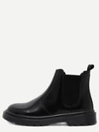 Shein Black Faux Leather Round Toe Elastic Ankle Boots