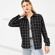 Shein Flap Pocket Front Button Up Grid Jacket