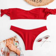 Shein Off The Shoulder Plain Bikini Set