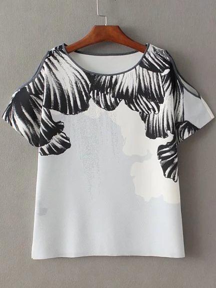 Shein White Short Sleeve Printed T-shirt