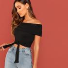 Shein Fold Over Off Shoulder Knot Top