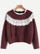 Shein Burgundy Contrast Lace Ruffle Trim Sweatshirt