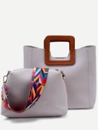 Shein Grey Square Handle Tote Bag With Geometric Print Strap Bag