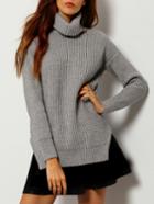 Shein Grey Cowl Neck Side Split Sweater