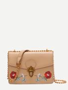 Shein Rose Embroidered Push Lock Chain Bag
