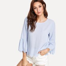 Shein Fluted Sleeve Scallop Trim Tee