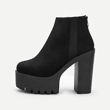 Shein Solid Back Zipper Suede Boots