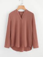 Shein V Placket Fold Pleat Back Dip Hem Blouse