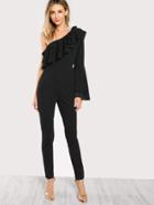 Shein Asymmetrical Shoulder Layered Bell Sleeve Jumpsuit