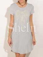 Shein Light Grey Elephant Embroidery Dolphin Hem Shift Dress