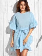 Shein Blue Bow Ruffle Half Sleeve Dress