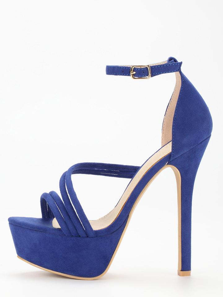 Shein Blue Satin Strap Platform High Heel Sandals