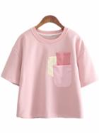 Shein Pink Short Sleeve Pockets Casual T-shirt