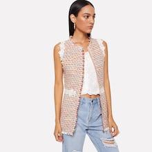 Shein Lace Contrast Tweed Shell Top
