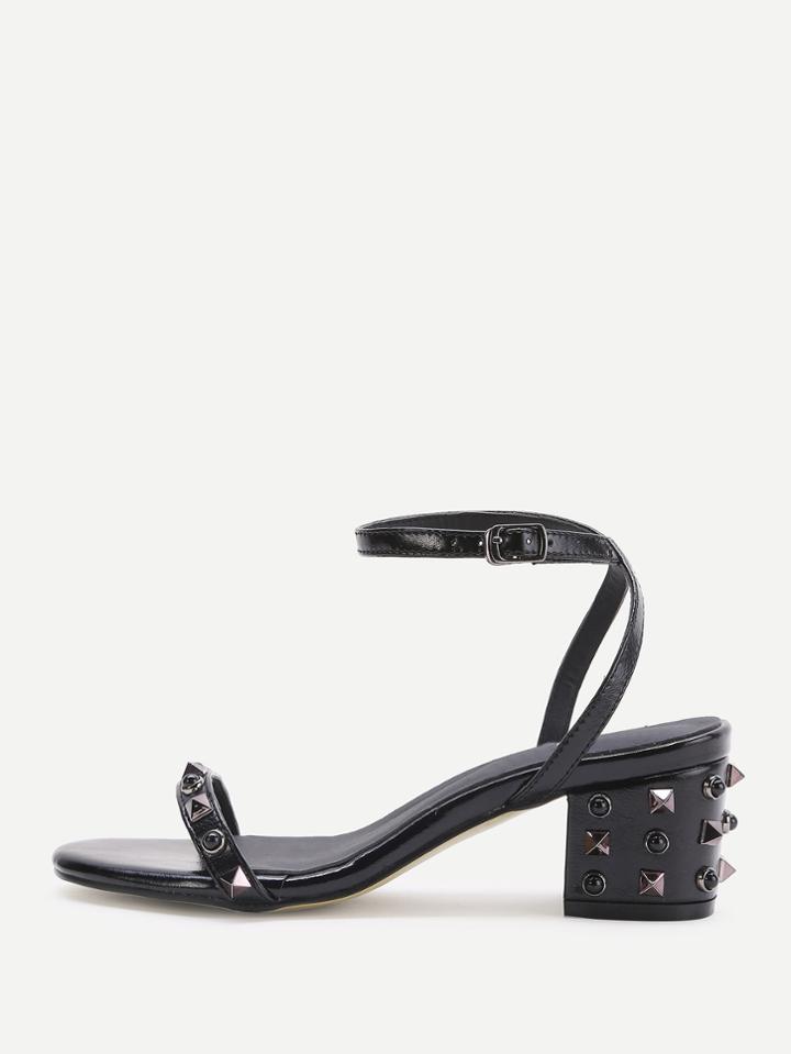 Shein Black Studded Ankle Strap Heeled Sandals