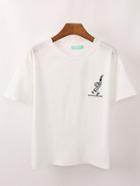 Shein White Cartoon Embroidered T-shirt