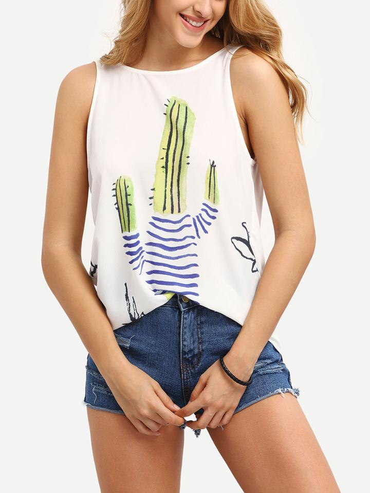 Shein Cactus Print Drape Back Tank Top