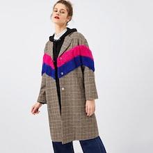 Shein Color Block Notched Neck Plaid Coat