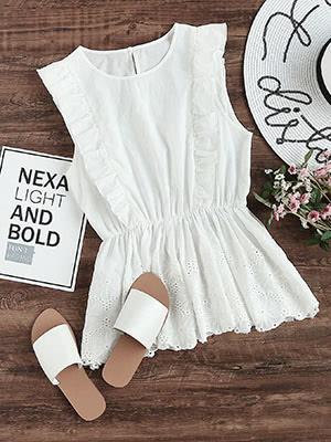 Shein Ruffle Trim Eyelet Embroidered Peplum Shell Top