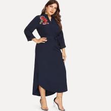 Shein Plus Self Tie Waist Dip Hem Floral Dress