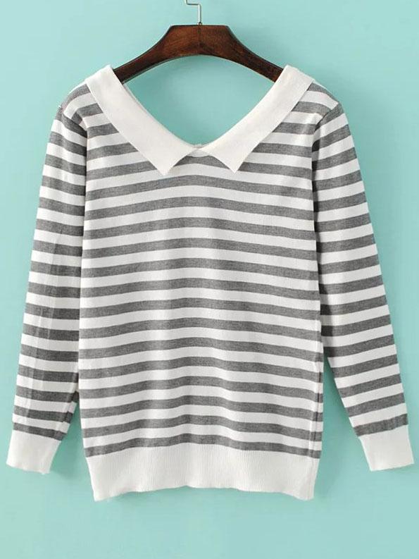 Shein Grey Chelsea Collar Striped Knitwear