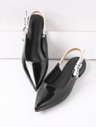 Shein Black Point Toe Sling Back Patent Leather Flats
