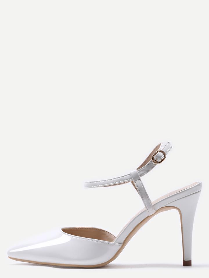 Shein White Pointed Toe Slingback Ankle Strap Pumps