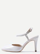 Shein White Pointed Toe Slingback Ankle Strap Pumps