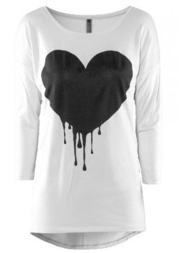 Rosewe White Round Neck Heart Print T Shirt