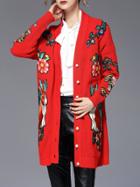 Shein Flowers Tiger Embroidered Button Cardigan