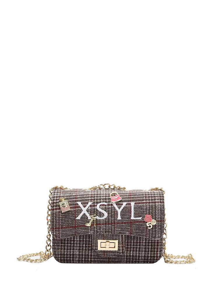 Shein Patch Detail Letter Embroidery Chain Bag