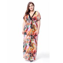 Shein Plus V Cut Back Knot Detail Printed Dress