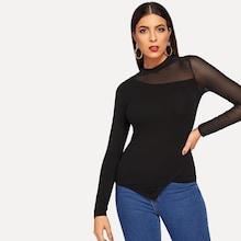 Shein Mock-neck Mesh Insert Tee