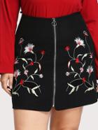 Shein Zip Up Symmetric Embroidered Skirt