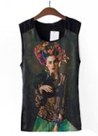 Rosewe European Style Sleeveless Character Printed Chiffon T Shirts