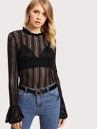 Shein Flounce Sleeve Frill Detail Lace Top