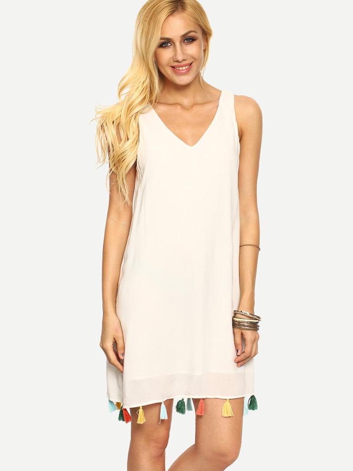 Shein Begin Sleeveless Scoop Neck Tassel Dress