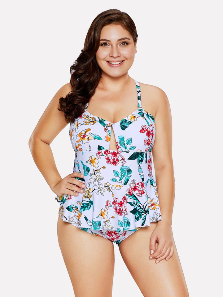 Shein Flower Print Two Piece Swimwear