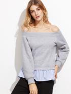 Shein Heather Grey Striped Trim Off The Shoulder Sweatshirt