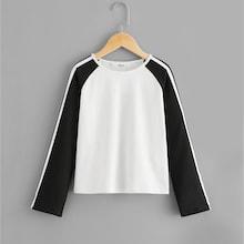 Shein Girls Striped Side Raglan Sleeve Tee