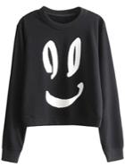 Shein Black Smile Face Print Sweatshirt