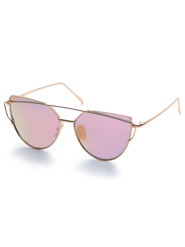 Shein Gold Metal Frame Double Bridge Pink Lens Sunglasses