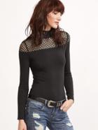 Shein Black High Neck Mesh Shoulder Slim Fit T-shirt