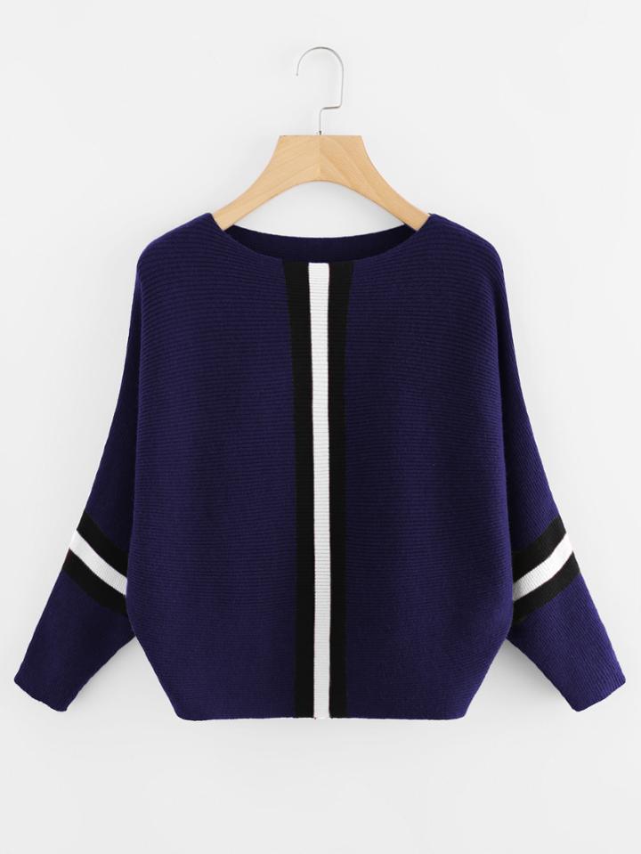 Shein Contrast Striped Panel Batwing Sweater